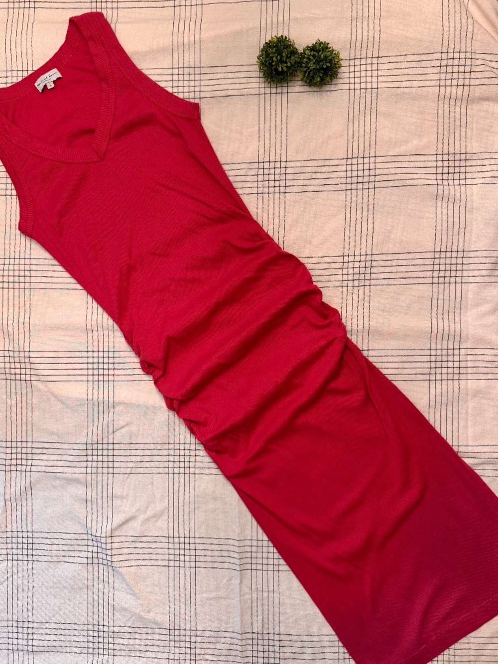 Michael Stars Red Ruched Tank Midi Dress I Size Medium